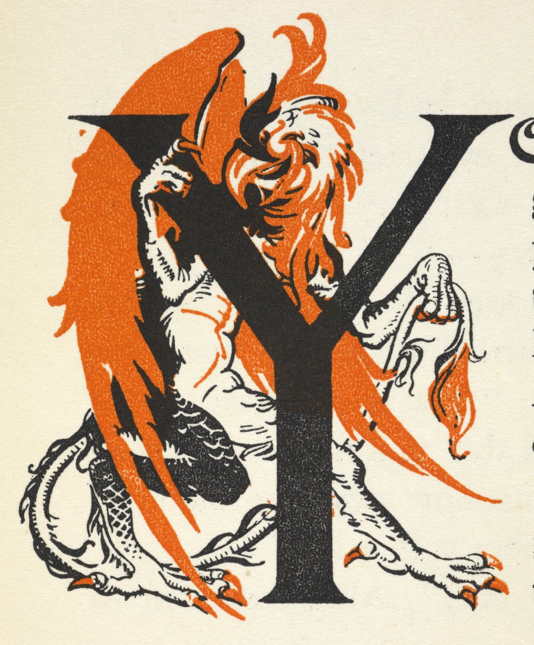Illuminerat brev Y illustrerat med Gryphon. av Gwynedd M. Hudson