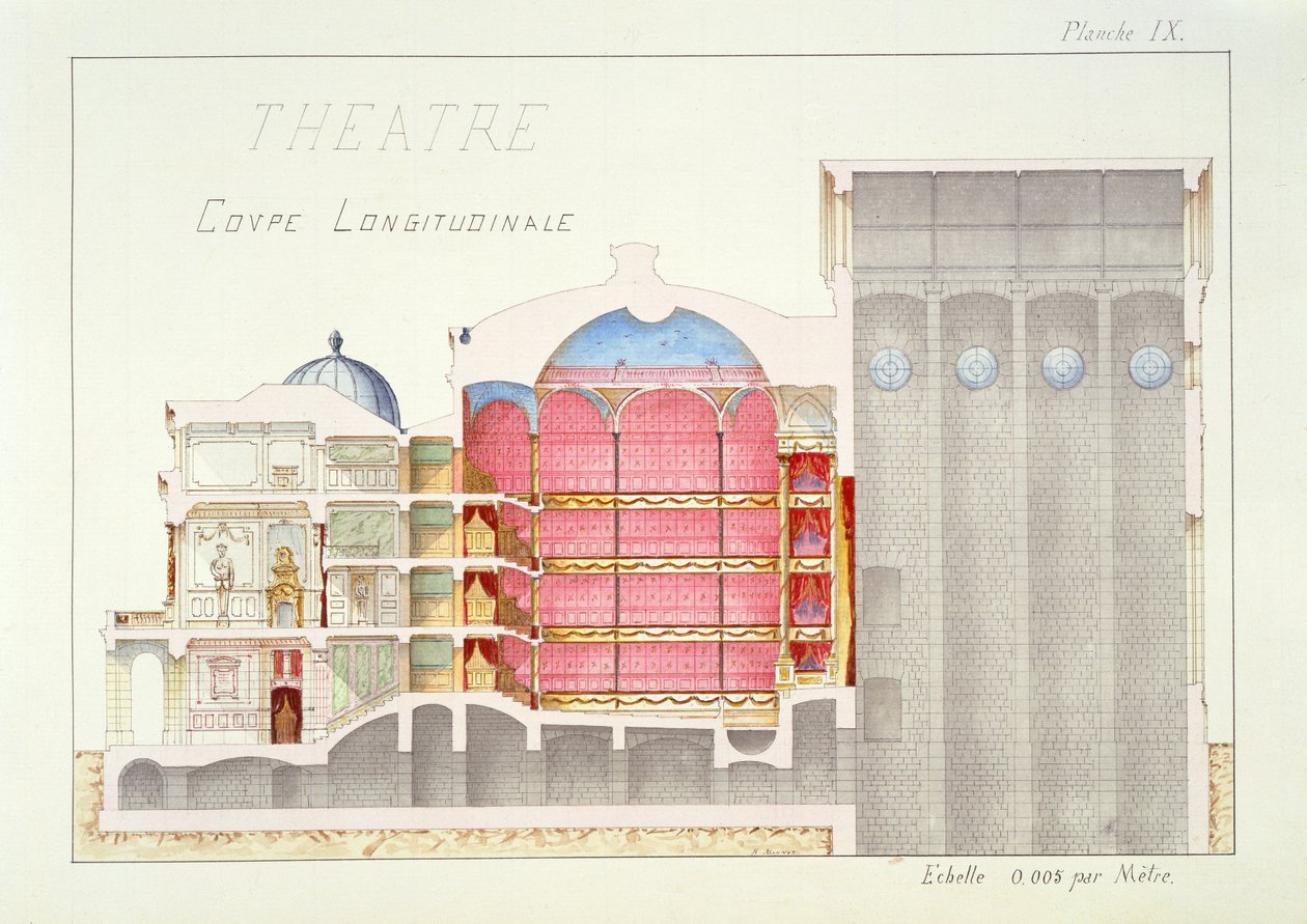 Tvärsnitt av en teater, plåt IX från en folio av mönster, c.1870 av H. Monnot