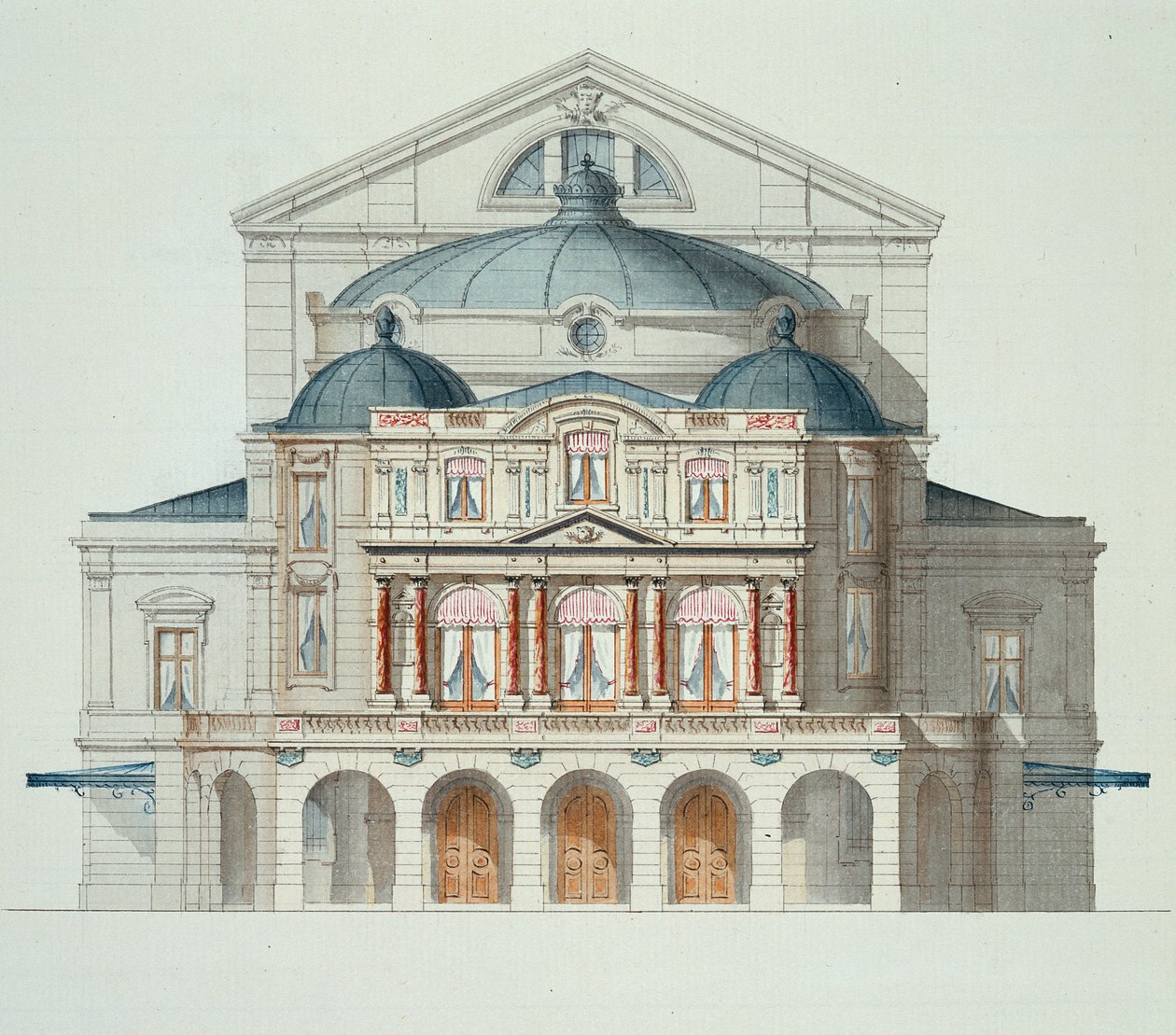 Teaterförhöjning, från en folio med ritningar, ca 1870 av H. Monnot