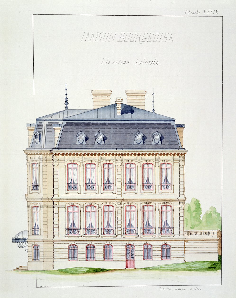 Sidovy av ett hus för Bourgeoisien, skylt XXXIV från en folio av mönster, c.1870 av H. Monnot