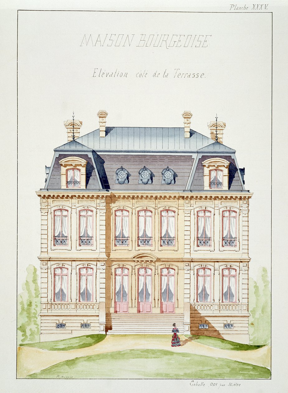 Terrassförhöjning av ett hus för borgarklassen, skylt XXXV, från en folio av mönster, ca 1870 av H. Monnot