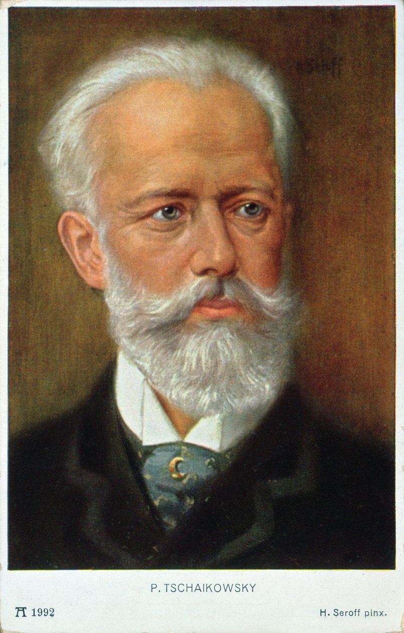 Vykort av Piotr Iljitj Tjajkovskij (1840-93) av H. Serov