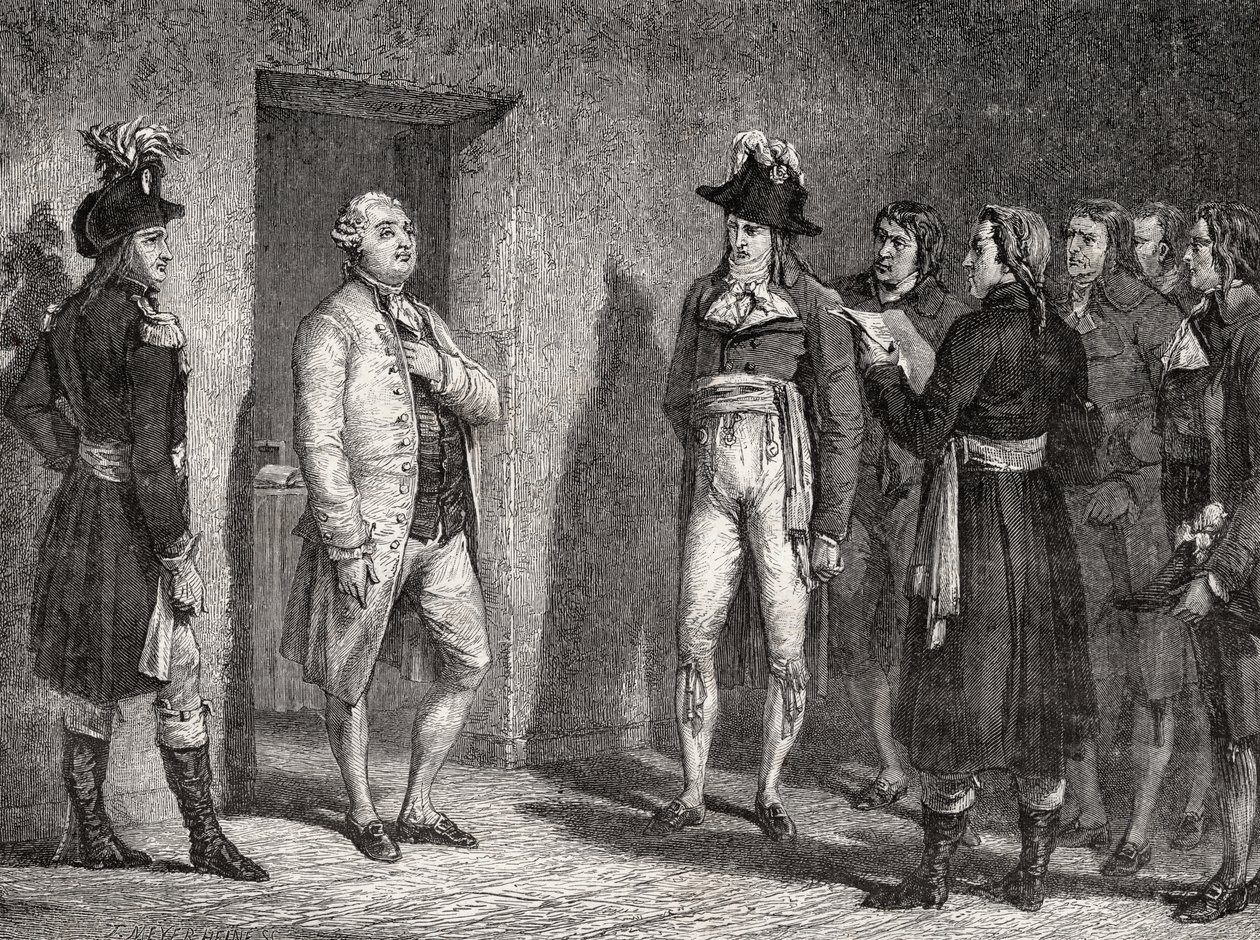 Joseph Garat (1749-1833) förkunnar arresteringen av kung Ludvig XVI (1754-93) av H. de la Charlerie