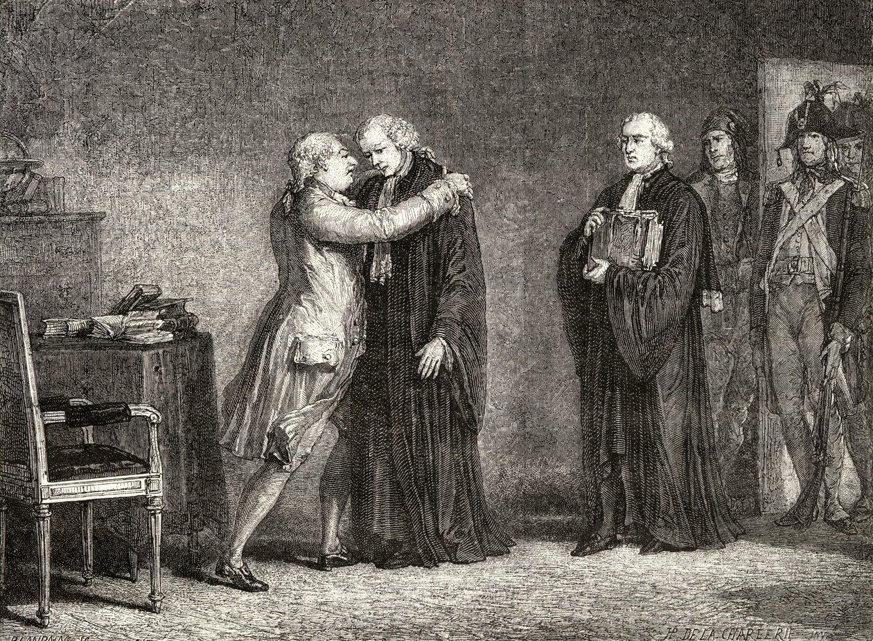 Kung Ludvig XVI (1754-93) möter De Malesherbes (1721-94) av H. de la Charlerie