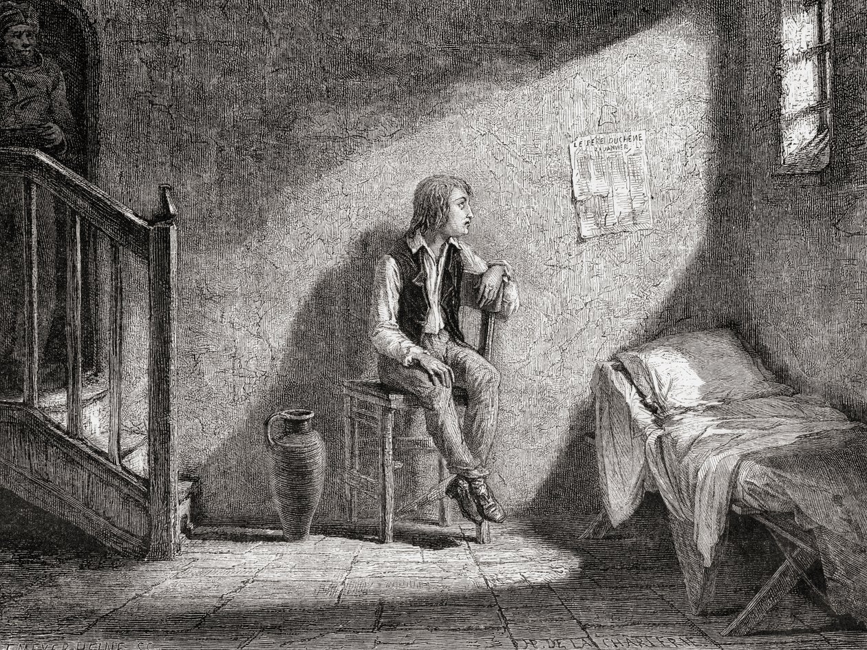 Dauphinen i fångenskap 1792, graverad av Theodor Meyer-Heine av H. de la Charlerie