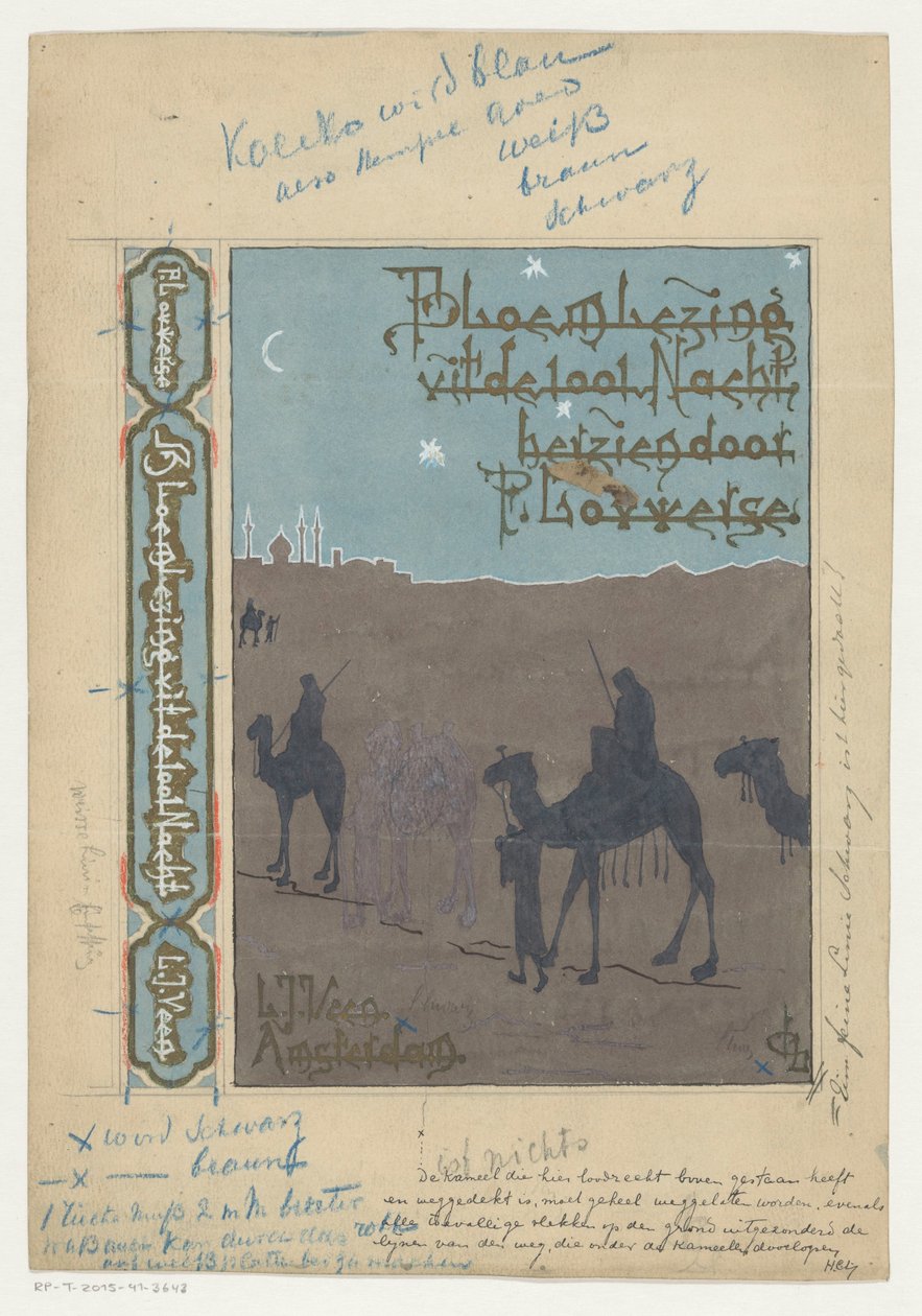 Banddesign för: Pieter Louwerse, Antologi från tusen och en natt, 1910 av H.C. Louwerse (signed by artist)