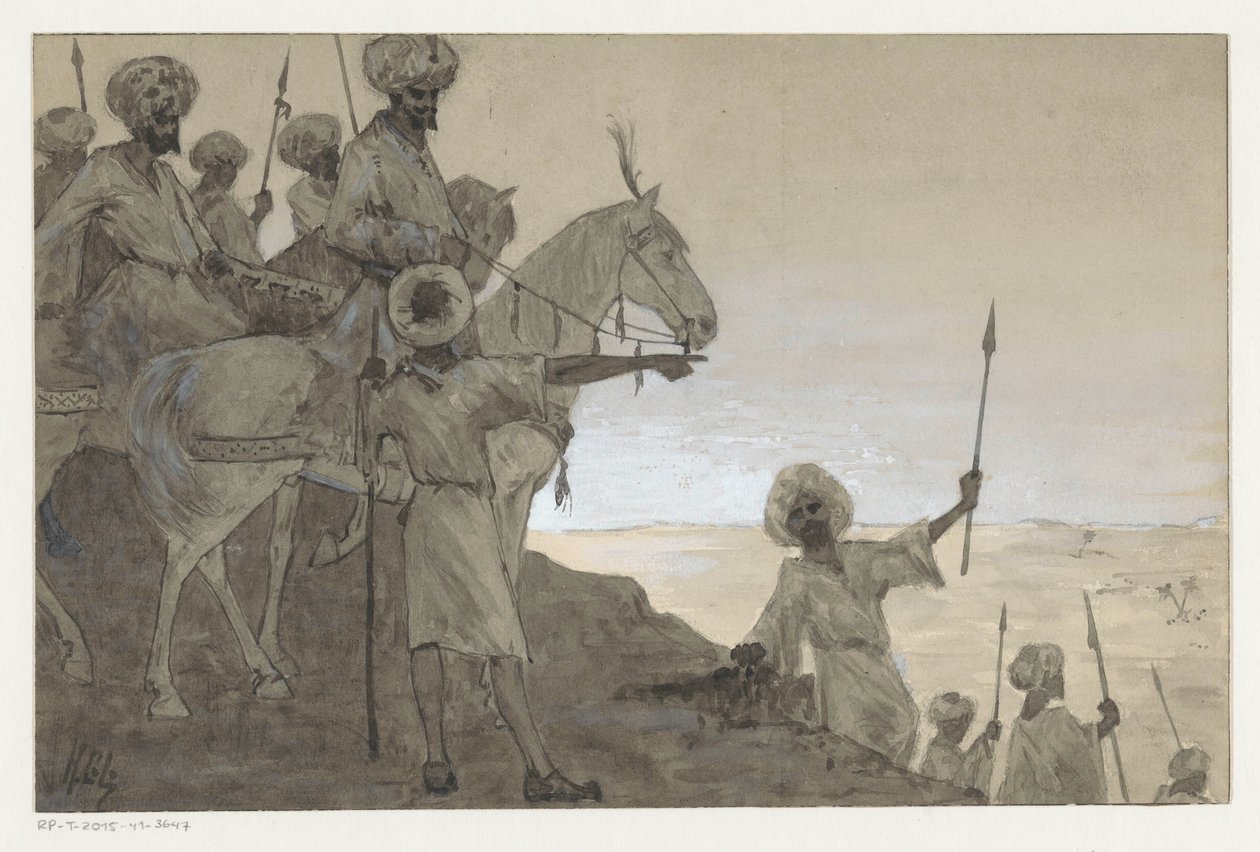 Krigare till häst i ett ökenlandskap av H.C. Louwerse (signed by artist)