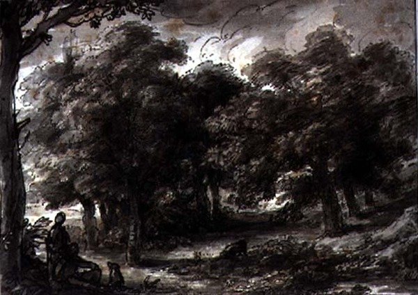 Skogbevuxen landskap, med figurer av H.F. 1751 1812 Aylesford