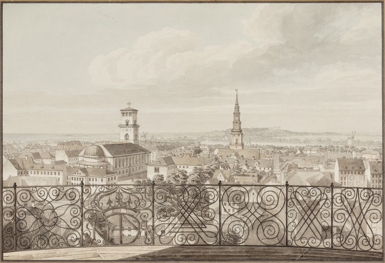 Utsikt från Rundetårn över Köpenhamn till Frederiksberg slott av H.G.F. Holm