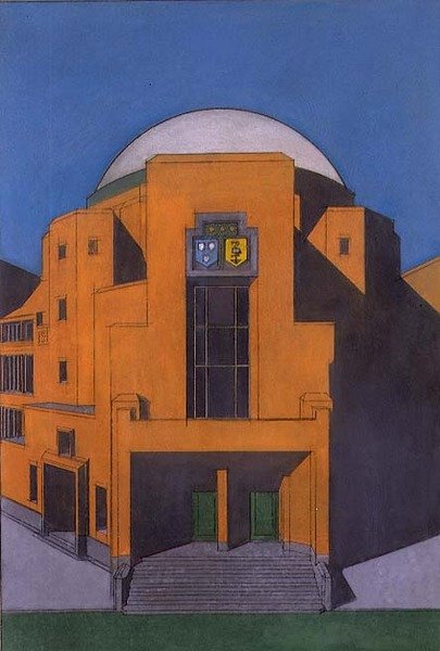 Plan över ingången till Gemeentemuseum, Haag (pastell) av H.P. Berlage
