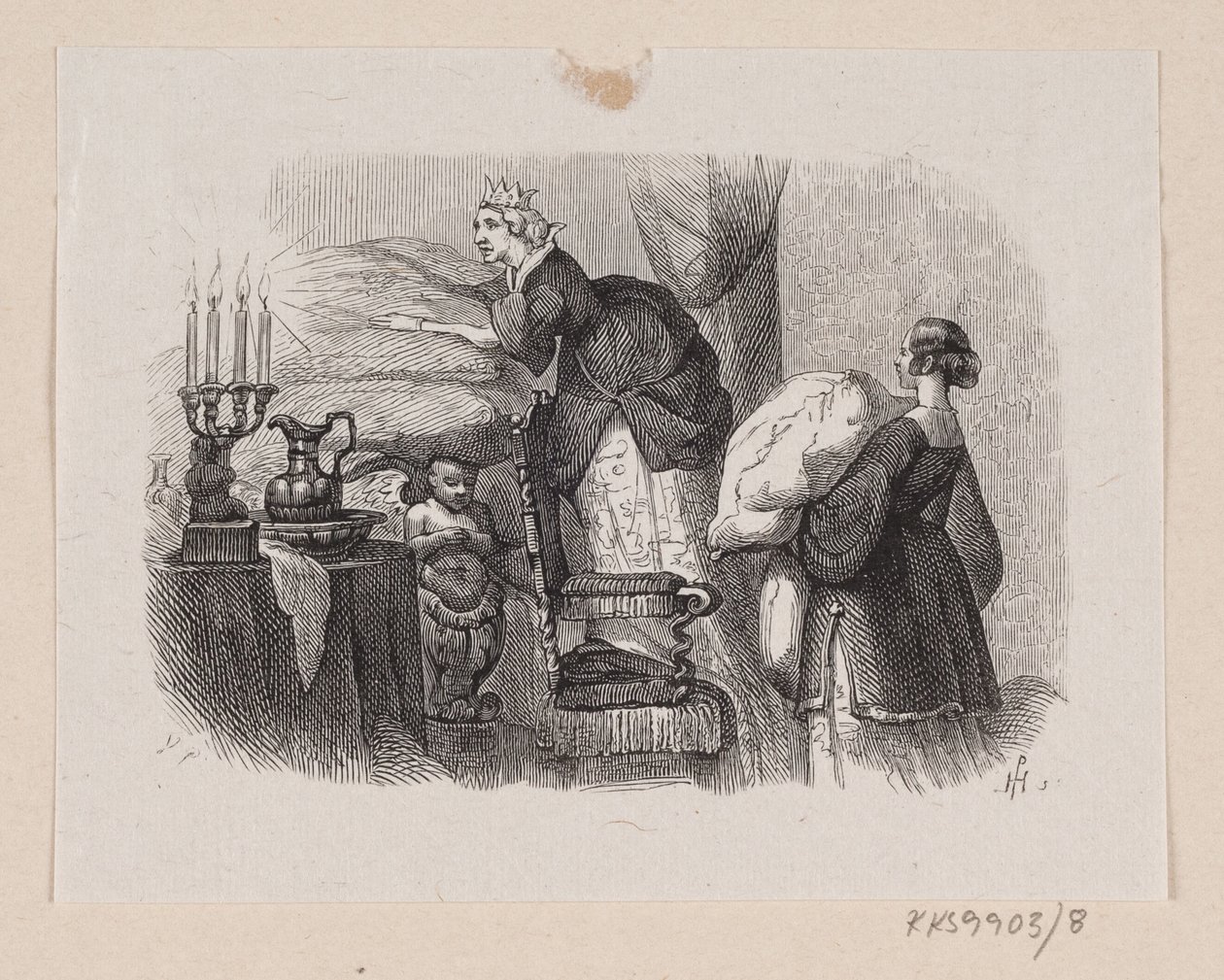 Illustration till "Prinsessan på ärten" i H.C. Andersen, "Sagor och berättelser", volym 1 av H.P. Hansen