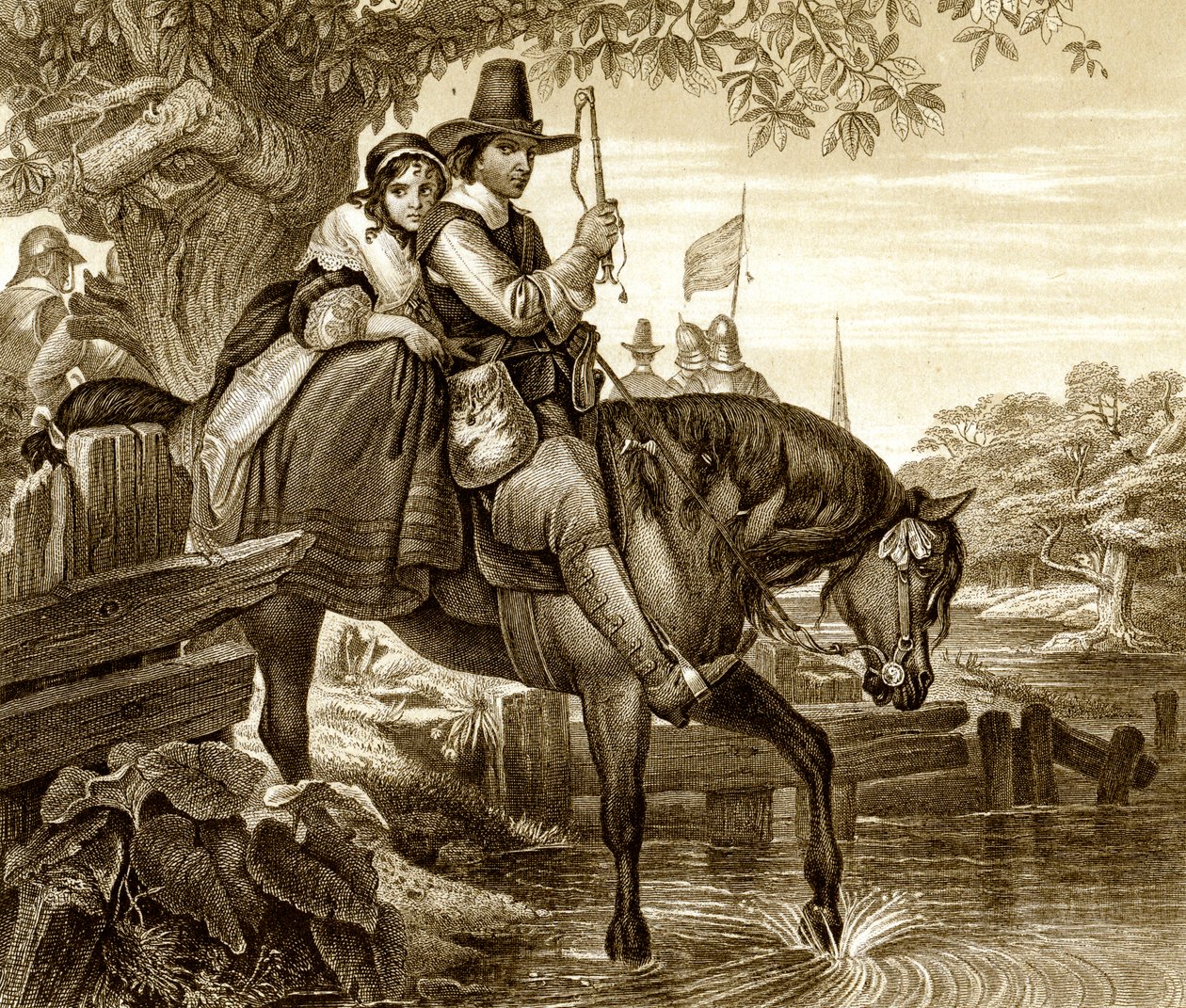 Charles II i förklädd hjälp i sin flykt av Jane Lane, 1651, 1800-talet. av H. Bourne