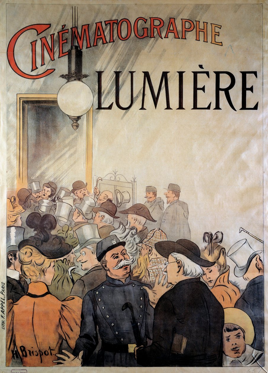 Affisch för biografen till bröderna Lumiere på kaféet i december 1895 (illustration) av H. Brispot