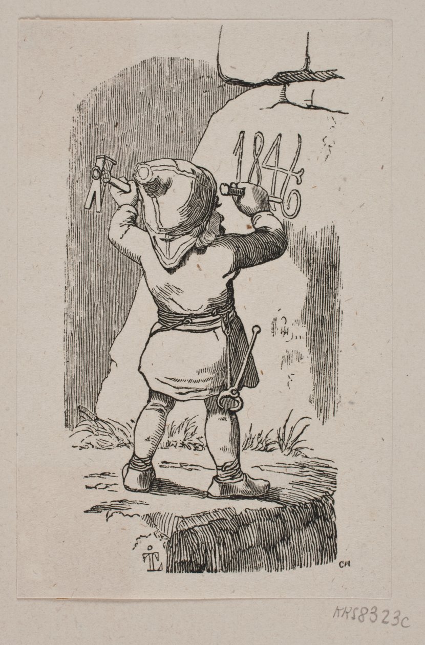 En troll hugger in årtalet 1846 i en sten av H. C. Henneberg