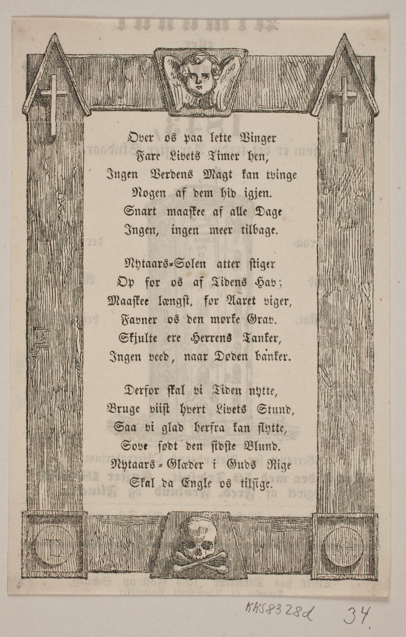 Inramning med ängelhuvud, kors och skalle av H. C. Henneberg