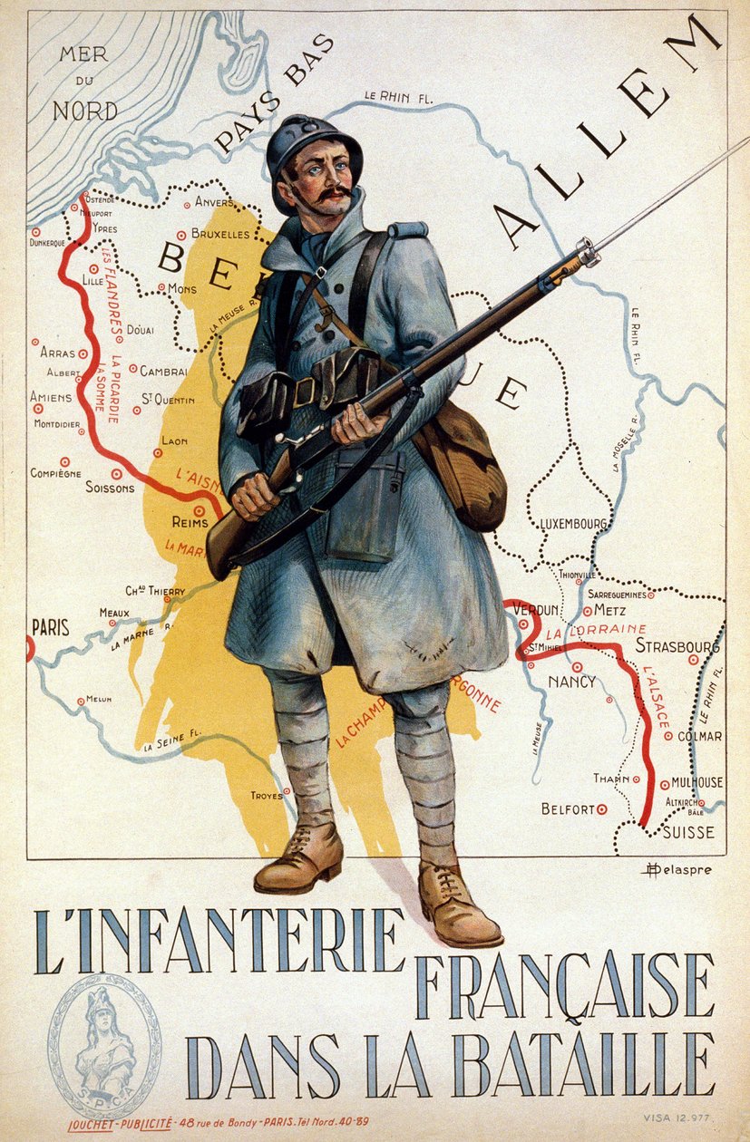 Franskt infanteri i strid (den röda linjen representerar Hindenburglinjen) - ill. av H. Delaspre av H. Delaspre