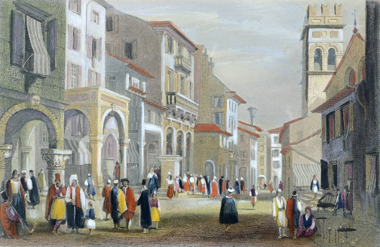 The Royal Road, Corfu (färgad gravyr) av H. E. Allen