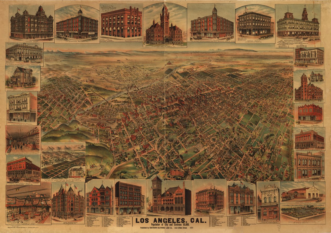 Los Angeles, Cal., befolkning i staden och omgivningarna 65 000. av H.; Elliott Pu Co.; Southern California Land Co. Elliott