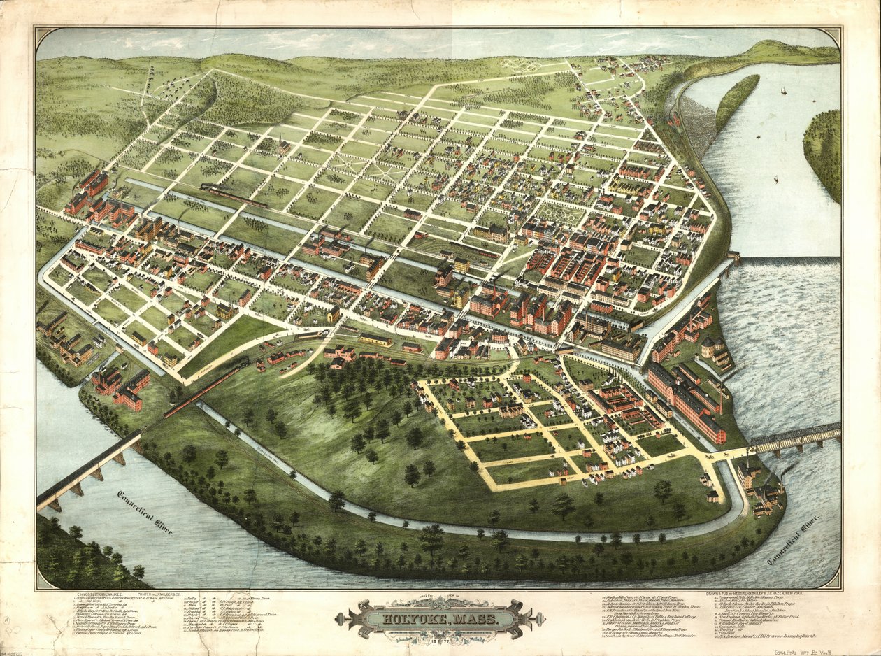 Fågelperspektiv av Holyoke, Mass.: 1877 av H. H. Bailey