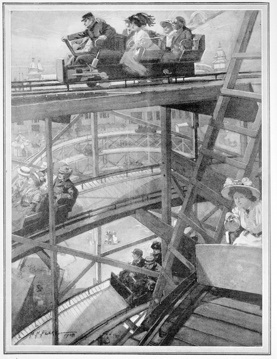 Spiraljärnvägen på den fransk-brittiska utställningen, 1908 av H. H. Flere
