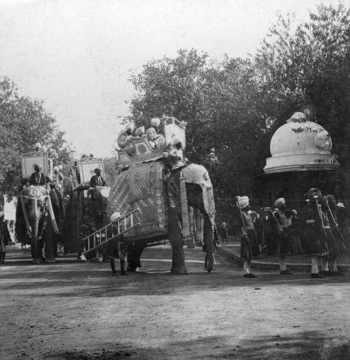En punjabiprinsessa i en elefantprocession, Delhi, Indien, 1900-talet. av H. Hands and Son