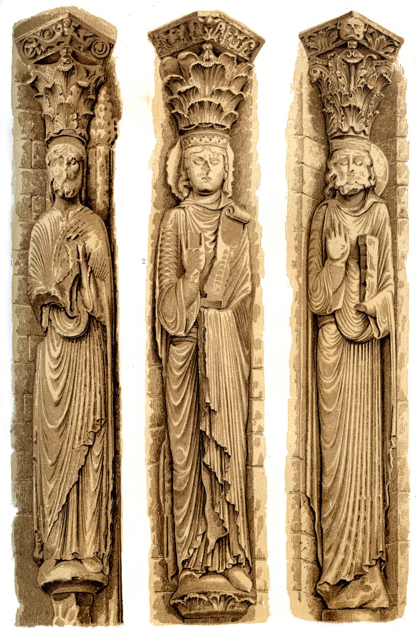 Exteriör utsmyckning av Le Mans katedral, Le Mans, Frankrike, 1400-talet 1849. av H. Moulin