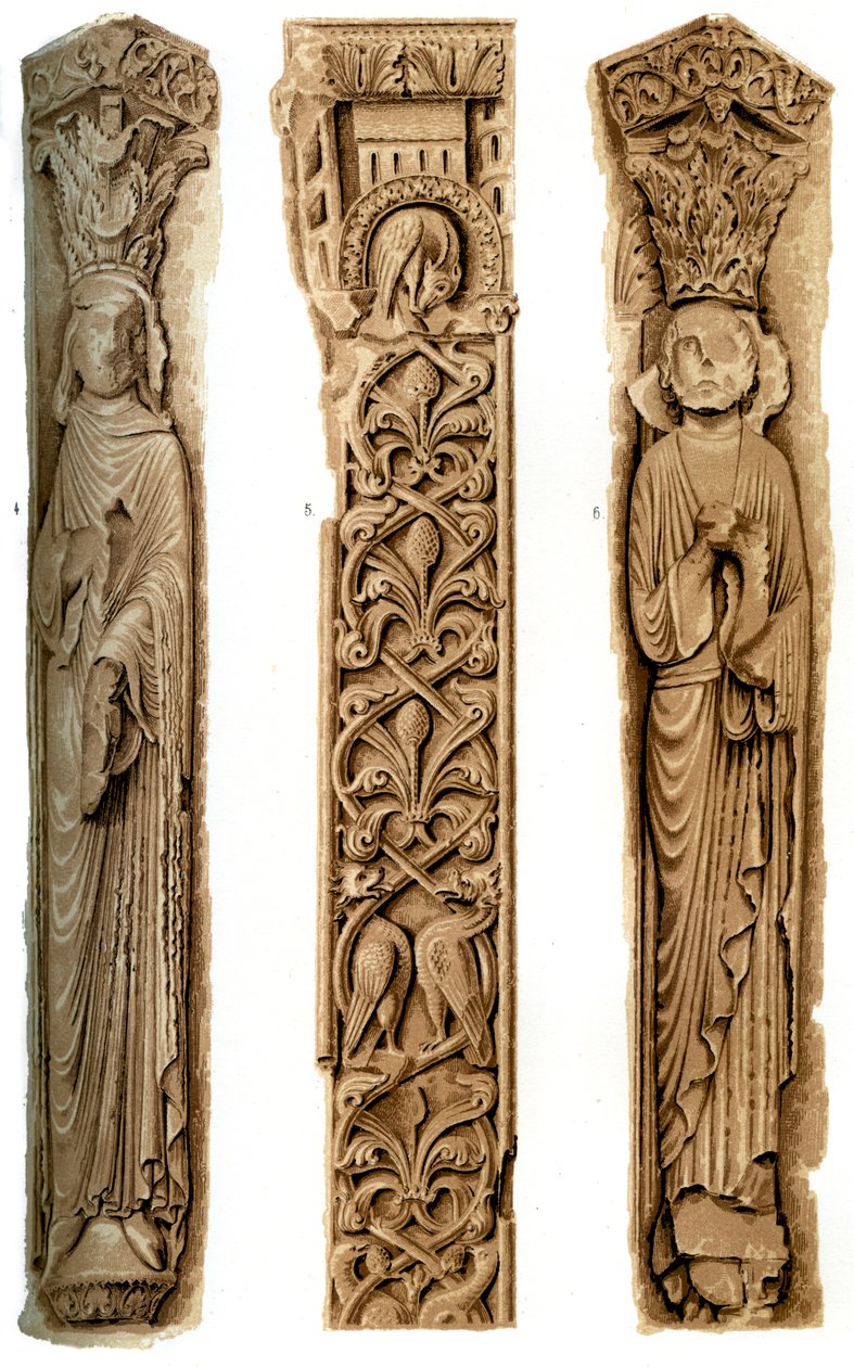 Exteriör utsmyckning av Le Mans katedral, Le Mans, Frankrike, 1400-talet 1849. av H. Moulin