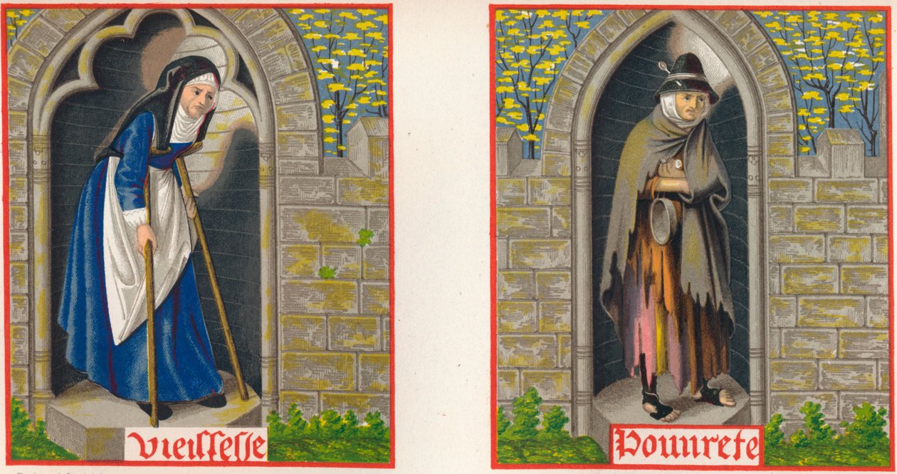 Ålderdom och fattigdom, 1400-talet, 1849. av H. Moulin