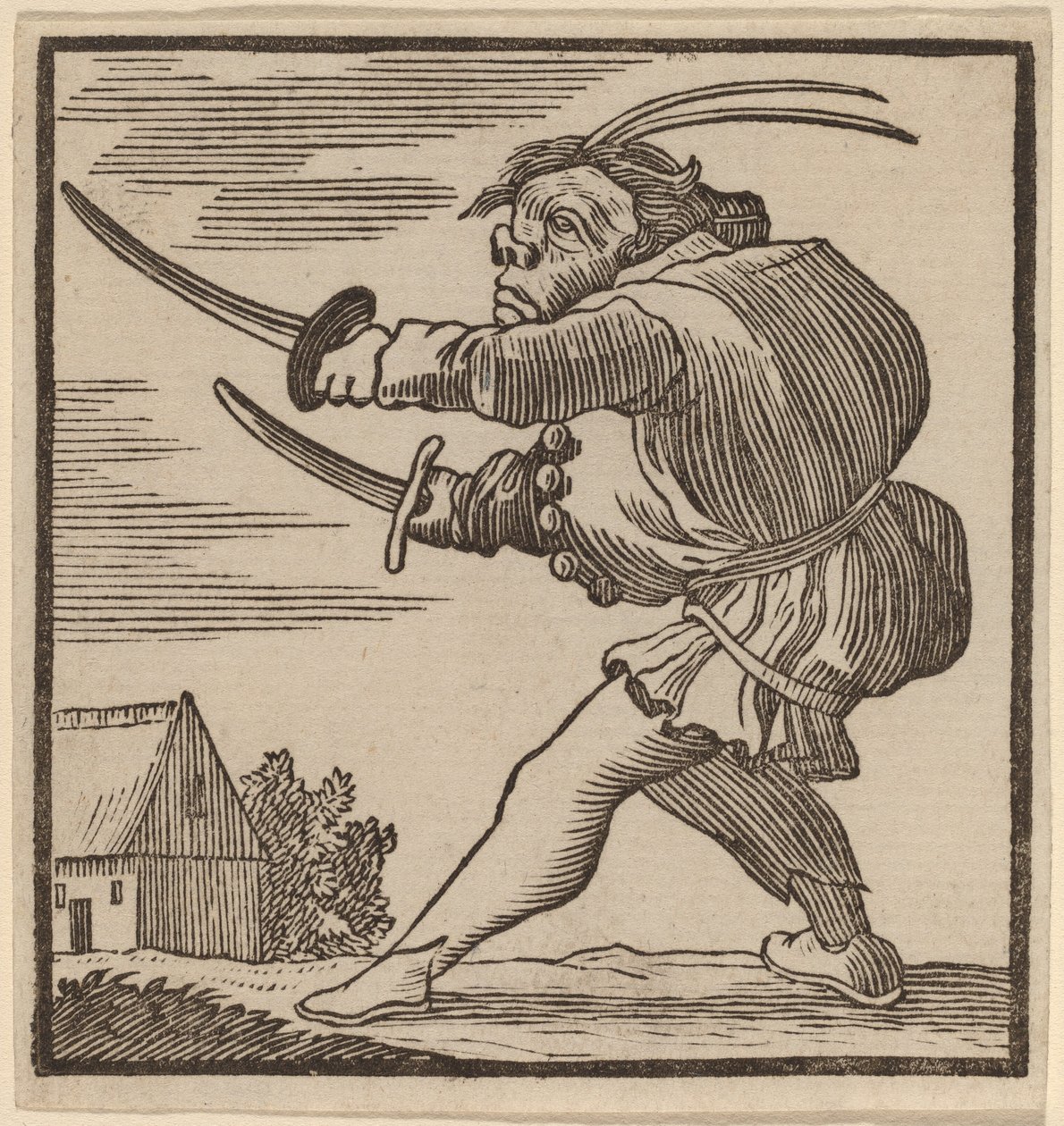 Puckelrygg med två svärd av H. Numan after Jacques Callot