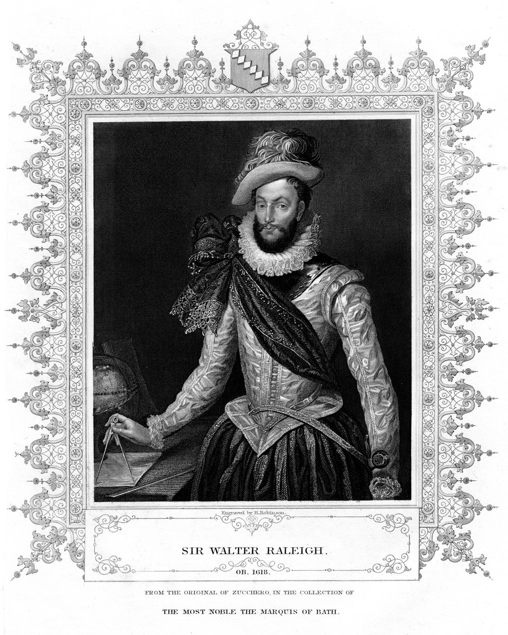 Sir Walter Raleigh, författare, poet, hovman och upptäcktsresande, 1800-talet. av H. Robinson
