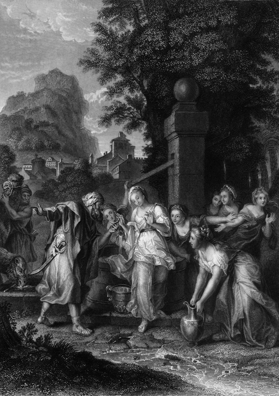 Eliezers och Rebeccas möte vid brunnen, 1800-talet. av H. Robinson