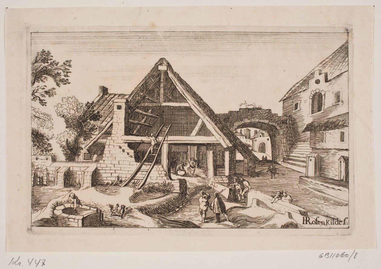 Stadsinredning med lada och Jesu födelse av H. Rosenkilde