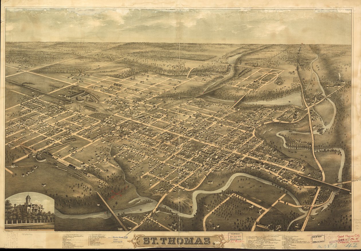 Perspektivkarta inte skalenlig. Orienterad med norr ned till vänster. Fågelperspektiv. LC Panoramic maps (2nd ed.), 1074 Tillgänglig även via Library of Congresss webbplats som en rasterbild. Inkluderar illus. och indexera till intressanta platser. LC av H.; Stoner Brosius