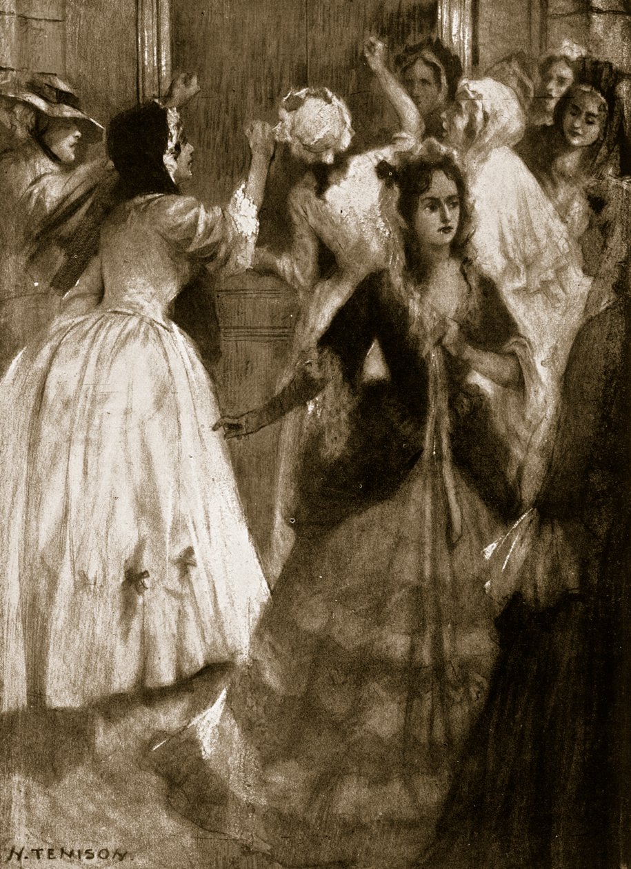 Damer som ropar om tillträde till House of Lords, 1758, illustration från Hutchinsons Story of the British Nation, ca 1923 av H. Tenison