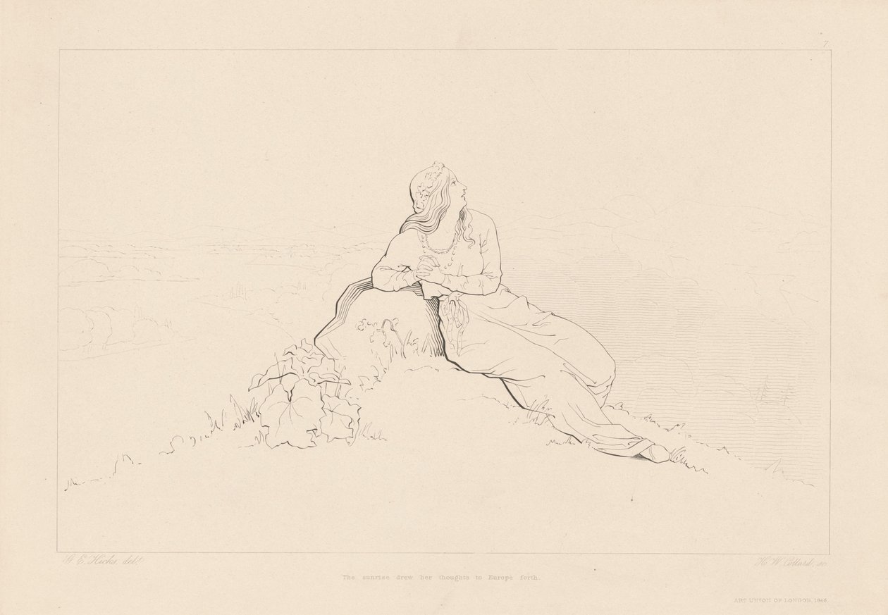 Soluppgången drog hennes tankar till Europa av H. W. Collard, after George Elgar Hicks