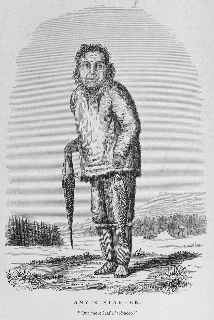 Anvik Stareek eller "One More Leaf of Tobacco", från "Alaska and its Resources", av William H. Dall, graverad av John Andrew, pub. 1870 av H. W., Elliot
