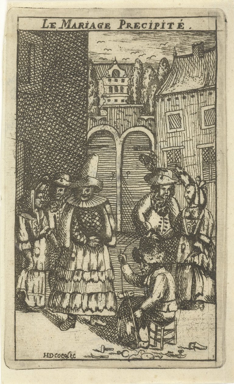 Skomakare på jobbet La mariage precipite (titel på objekt) av H. de Cocq