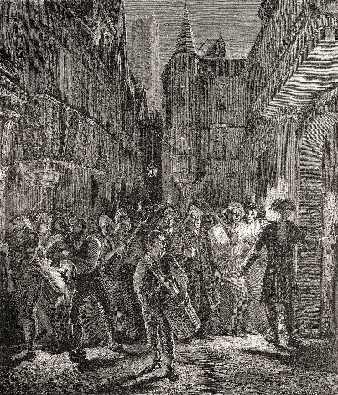 Paris bevakad av folket, graverad av Pannemaker-Ligny (gravyr) av H. de la (after) Charlerie