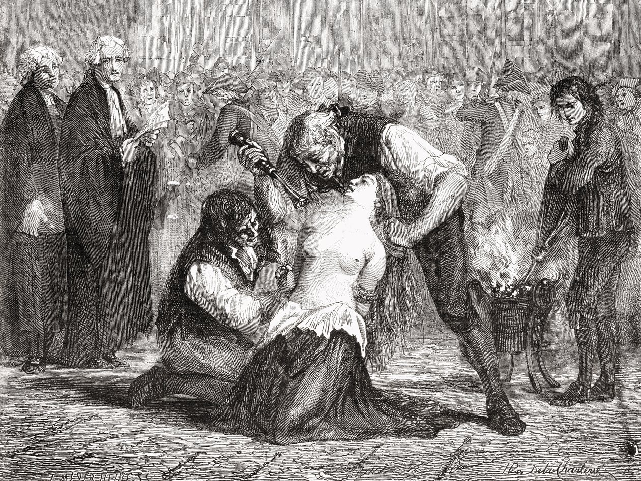 Torturen af ​​Madame de la Motte, graveret af Meyer-Heine, fra 