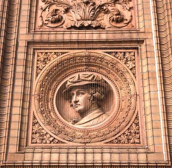 Detalj av fasaden på Hamburger Kunsthalle (foto) av H. v. d. Schirrmacher G. T. and Erbe A. Hude