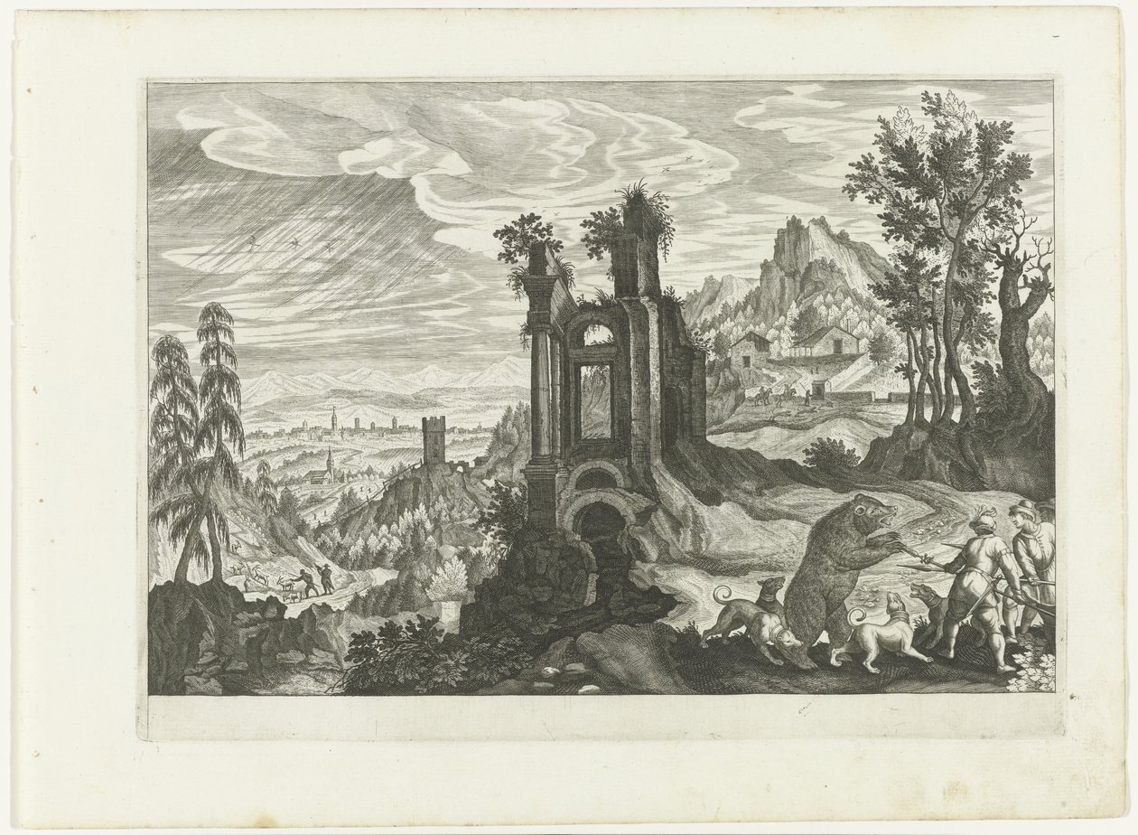 Landskap med björnjakt av H. van Schuppen