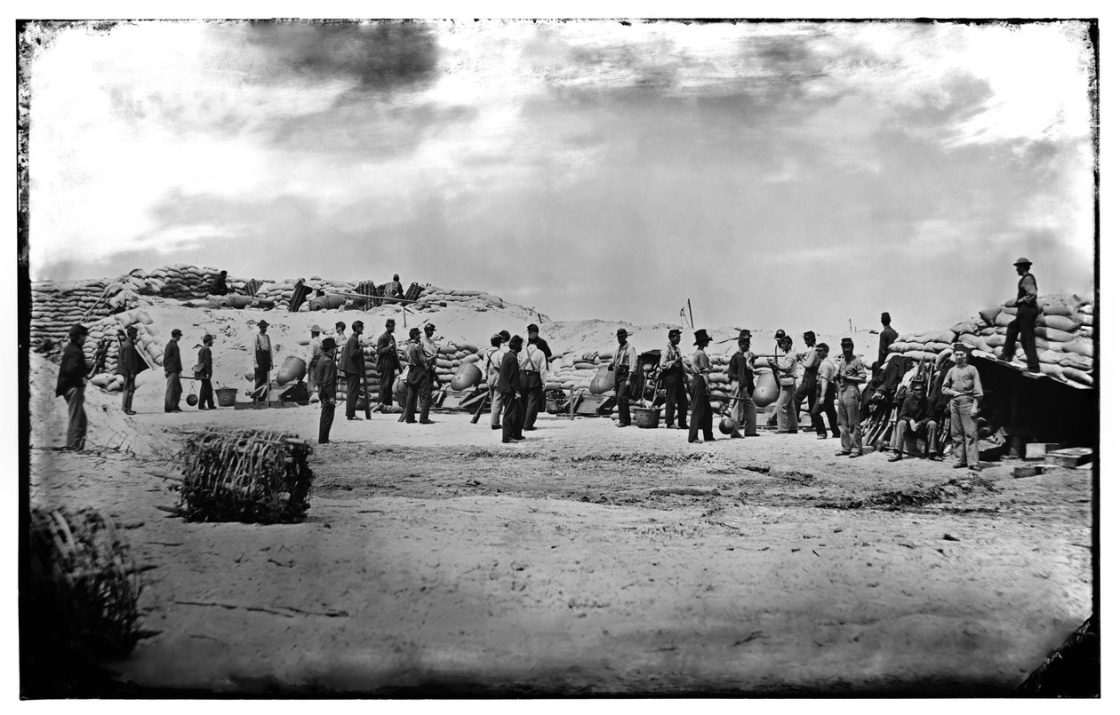 Unionens granatkastare i Battery Weed på Morris Island, South Carolina, 1863 av Haas and Peale
