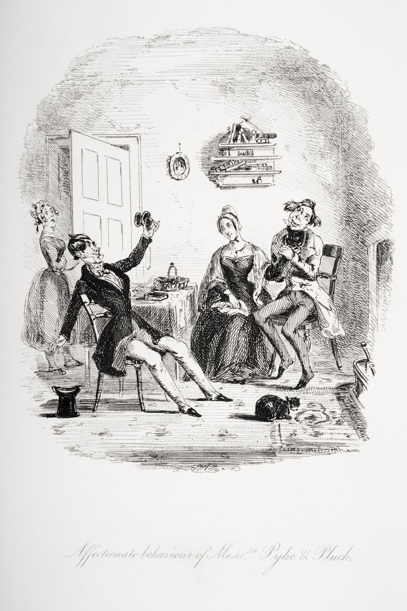 Herrarna Pyke och Plucks tillgivna beteende, illustration från `Nicholas Nickleby