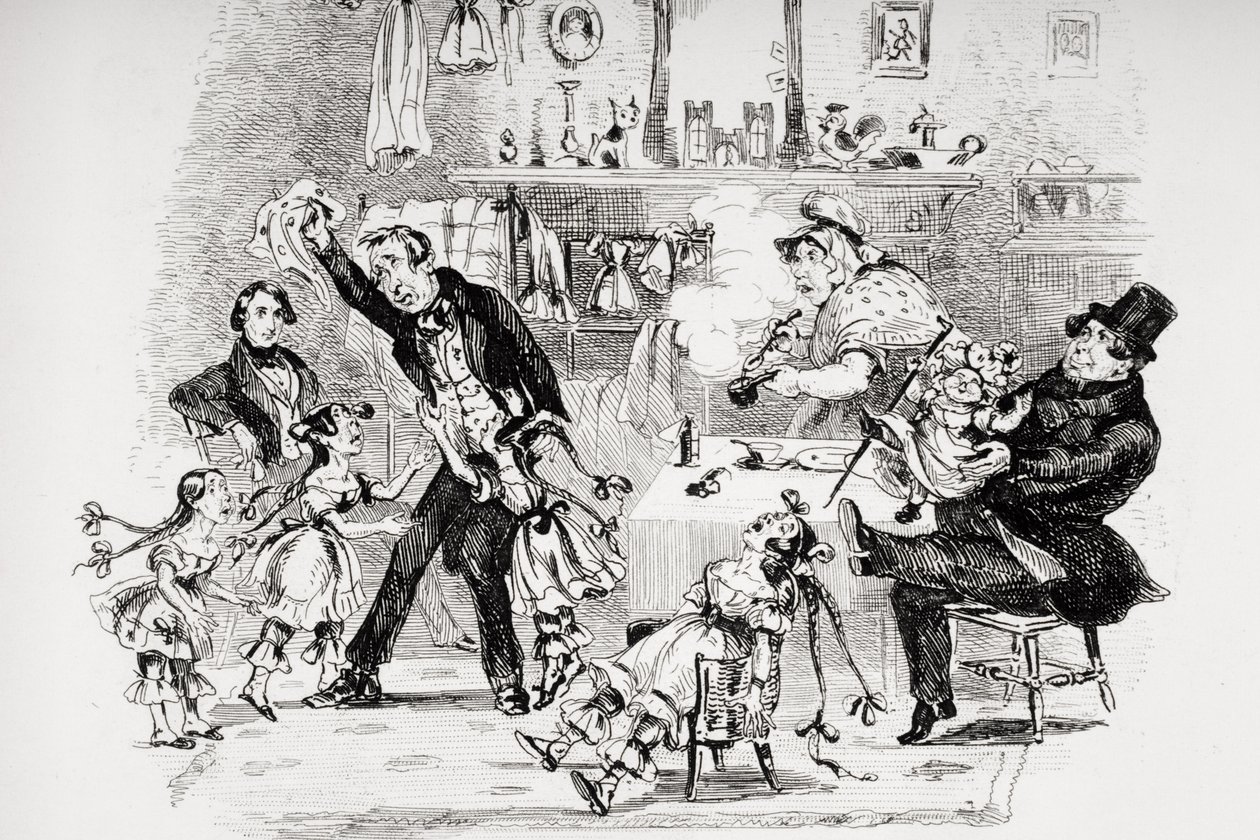 Herr Kenwigs känslor när han får höra familjeförnyelsen från Nicholas, illustration från "Nicholas Nickleby" av Charles Dickens (1812-70), publicerad 1839 (se även 259139). av Hablot Knight Browne