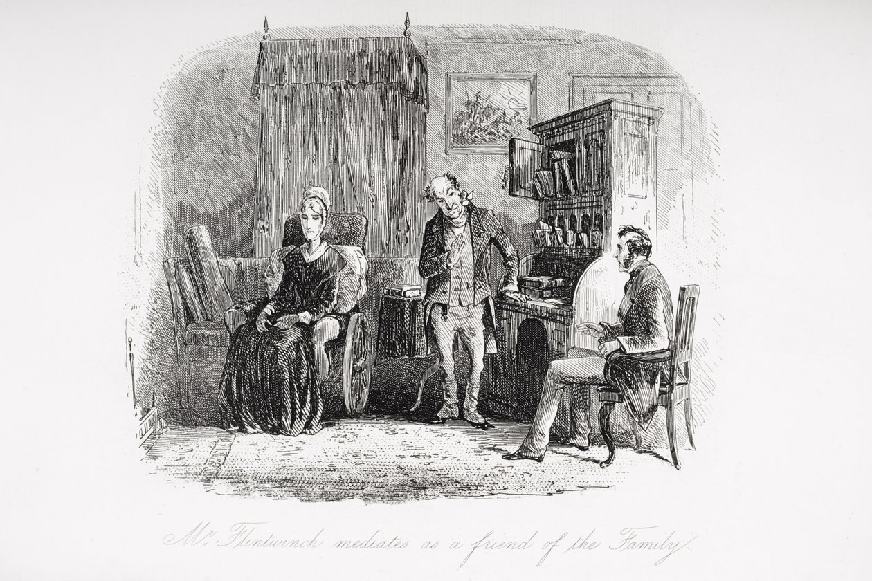 Mr. Flintwinch medlar som en vän till familjen, illustration från 