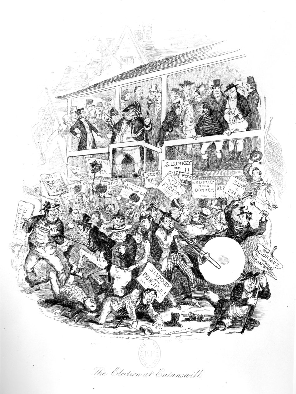Mr Pickwick på valdagen i Eatenswill, illustration från 
