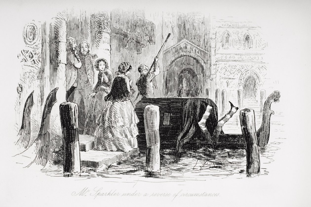 Mr. Sparkler under omvända omständigheter, illustration från "Little Dorrit" av Charles Dickens (1812-70) publicerad första gången 1857 av Hablot Knight Browne