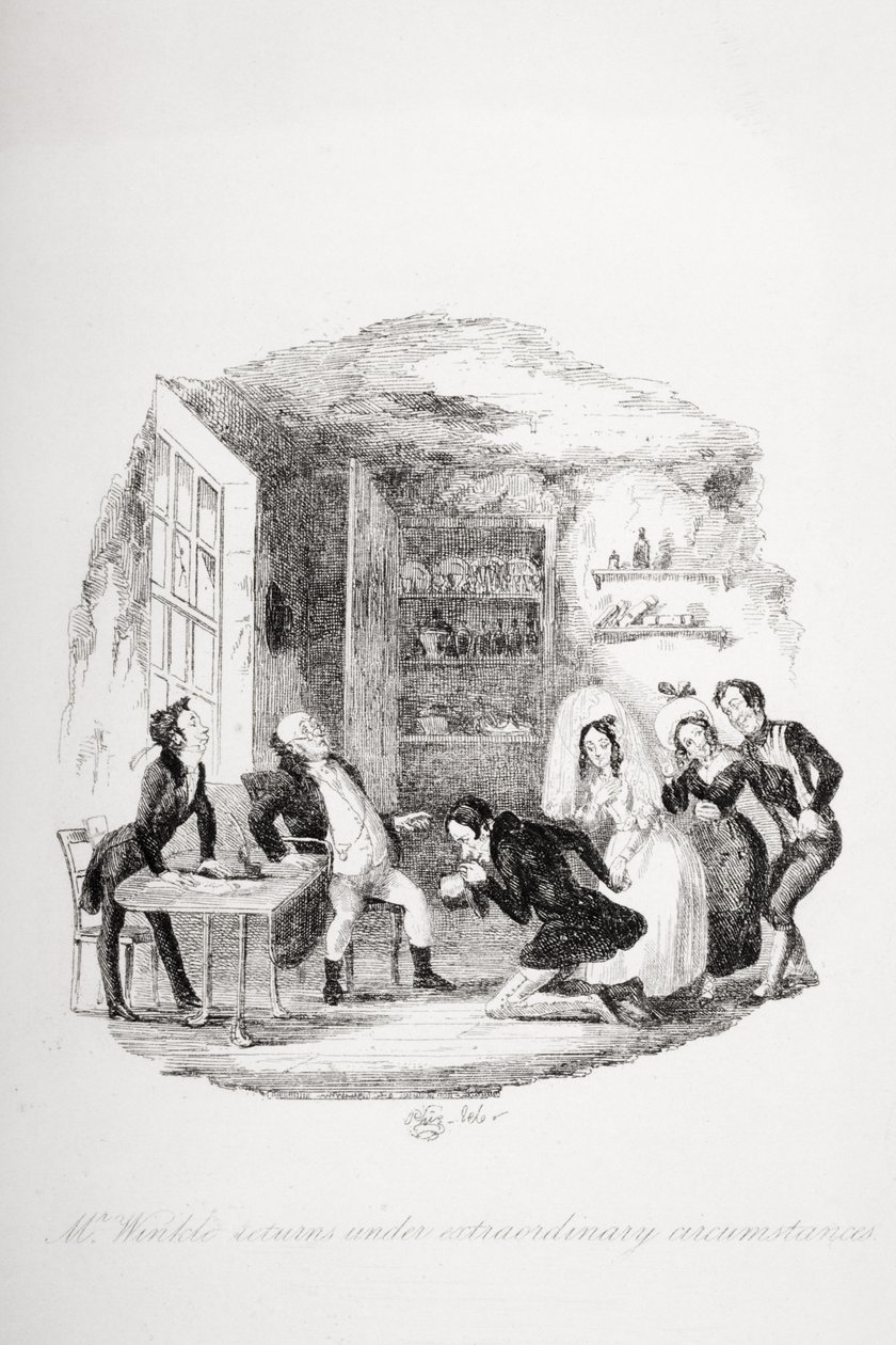 Mr Winkle återvänder under extraordinära omständigheter, illustration från `The Pickwick Papers