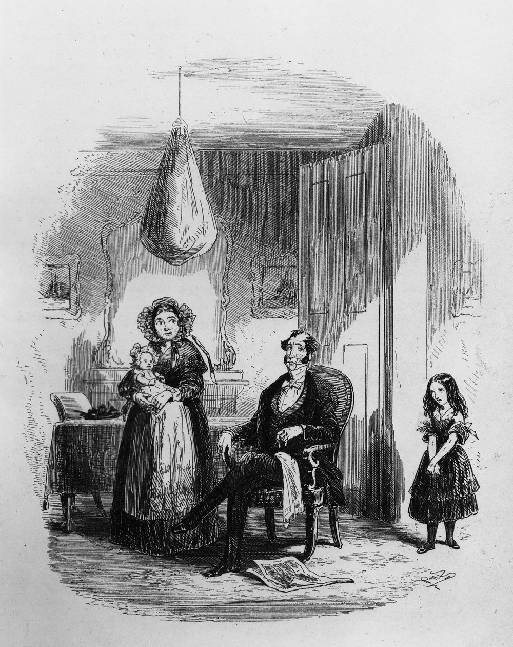 Familjen Dombey, illustration från "Dombey and Son" av Charles Dickens (1812-70), första gången publicerad 1848. av Hablot Knight Browne
