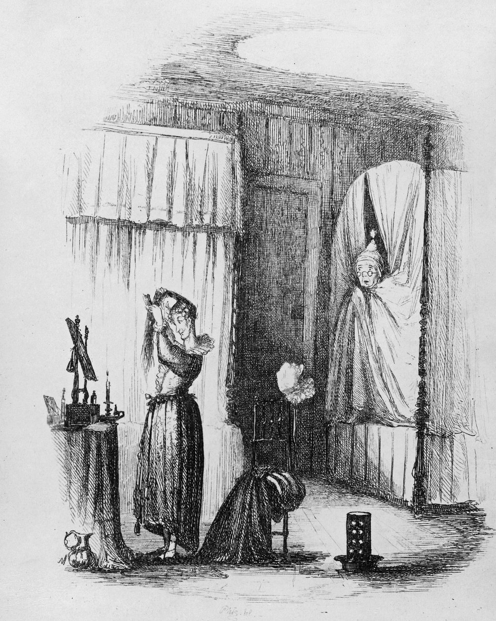 Den medelålders damen i dubbelsängarrummet, illustration från 